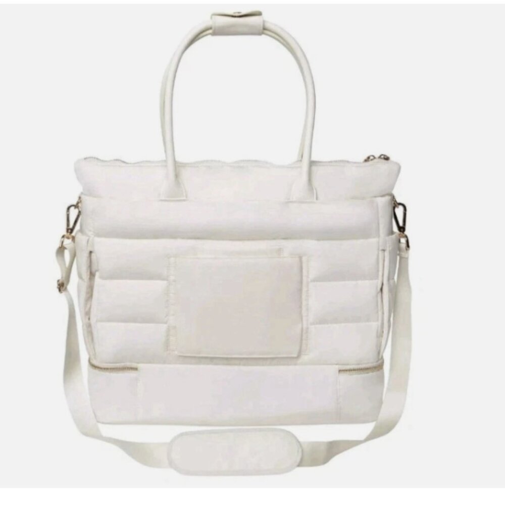 iPack Puffy Fashion Tote Luggage Cream Bag Travel Adjustable Strap Laptop Pocket - Picture 3 of 5